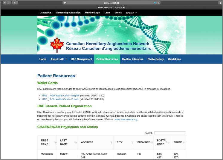 Canadian Hereditary Angioedema Network (CHAEN)